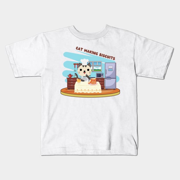 Cat Making Biscuits Kids T-Shirt by CollectionOS